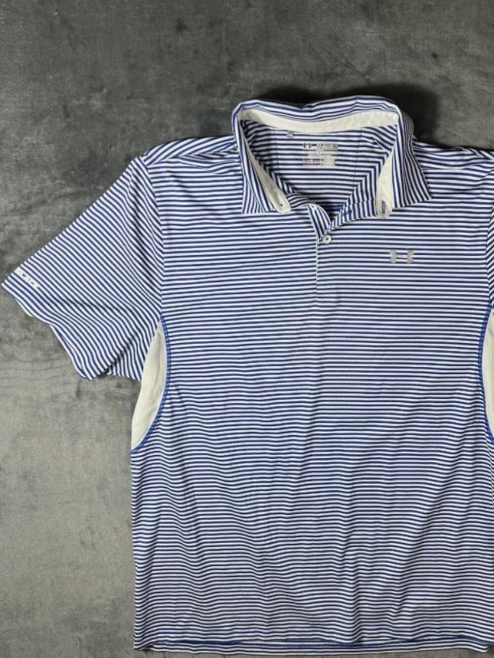Men's Under Armour Heat Gear Loose Fit Polo White & Blue with Stripes 2XL